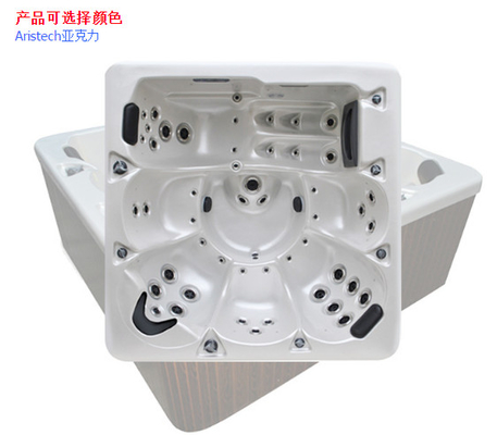 Bồn tạo sóng 6 người Hình vuông Bồn tắm nước nóng bằng đá cẩm thạch trắng Bồn tắm nước nóng Spa với 45 vòi massage